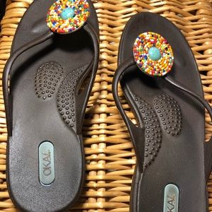 OKASHABEEI flip flops OKAb Bead Embellished Size M